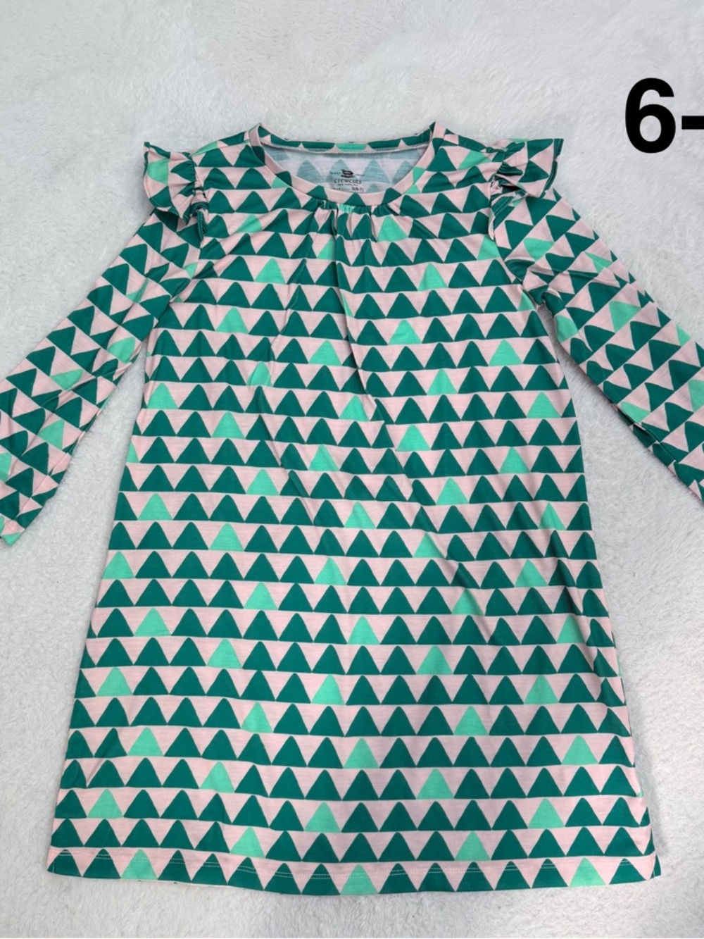 J Crew Nightgown Crewcuts Girls Small (6-7) Green Triangles